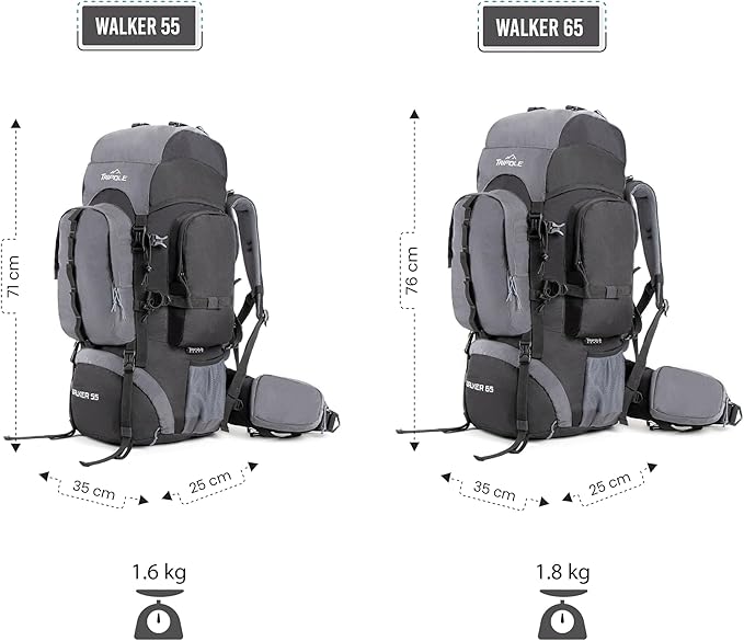 Tripole Walker 65 Litres Rucksack | Internal Frame With Metal Rod | Rain Cover | Bottom Opening | Laptop Section
