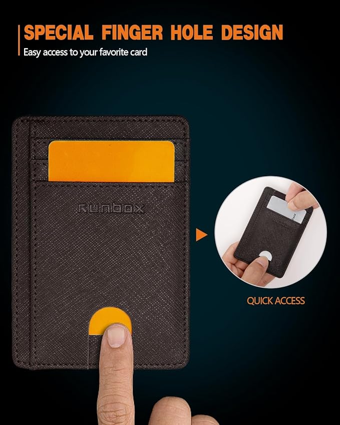 RUNBOX Slim ID Cases Minimalist Front Pocket RFID Blocking Leather Wallets for Men and Women Card Holder Wallets Gifts for men
