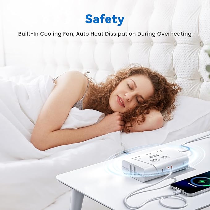 DOACE 800W Universal Travel Adapter: 220V to 110V Pure Sine Wave, EU Step-Down Transformer for 200+ Countries, 3 Outlets & 4 USB, Compatible with Phones, Hair Straighteners, Cameras, Laptop