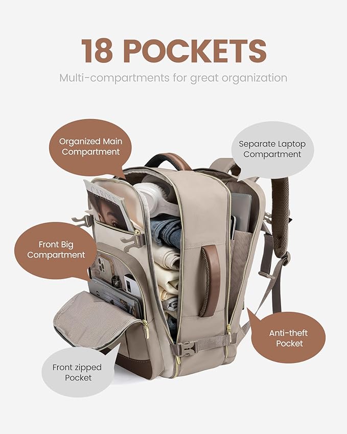 LOVEVOOK 40L Travel Backpack for Women & Men - 17.3 Inch Carry On Backpack & Personal Item Backpack for Airlines, Spacious and Durable Design, with 3 Packing Cubes