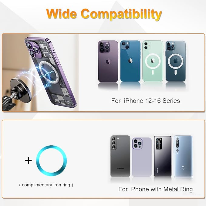 Mic Stand Phone Holder, for MagSafe Phone Holder with Clamp, Dual Ball Head 360° Swivel Magnetic Microphone Stand Phone Mount Clip for iPhone 16 15 14 MAX Pro Samsung Galaxy and Any Smartphones