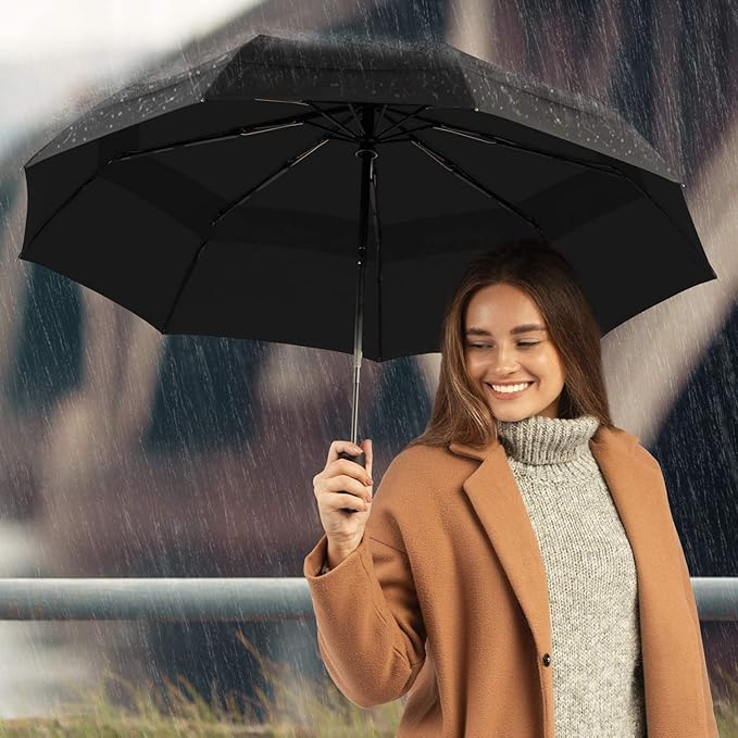 Liberty Imports 3 Pack Windproof Travel Rain Umbrellas - Compact, Light, Automatic, Strong and Portable - for Men and Women