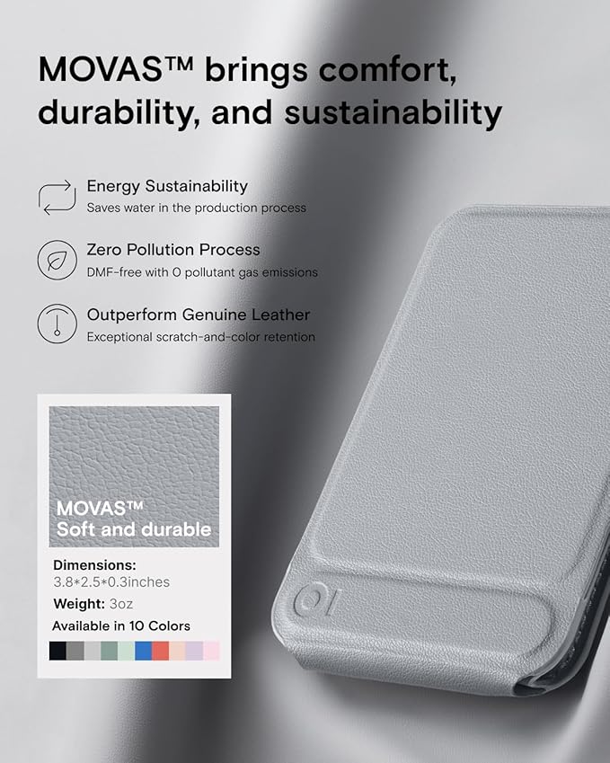 MOFT Phone Stand, Magnetic Phone Tripod Stand Stain-Resistant MOVAS Leather & Angle Adjustment & Strong Magnets Tripod for iPhone 17/16/15/14/13/12 (Included Metal Ring)-Cement