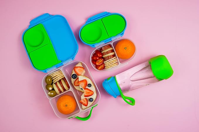 b.box Snack Box - Leakproof Mini Bento Box for Kids & Toddlers, 2 Compartment Snack Containers for Kids, Lunch Containers, Dishwasher Safe, BPA Free, PFAS Free, Ages 4m+, 1 3/4 Cup - Ocean Breeze