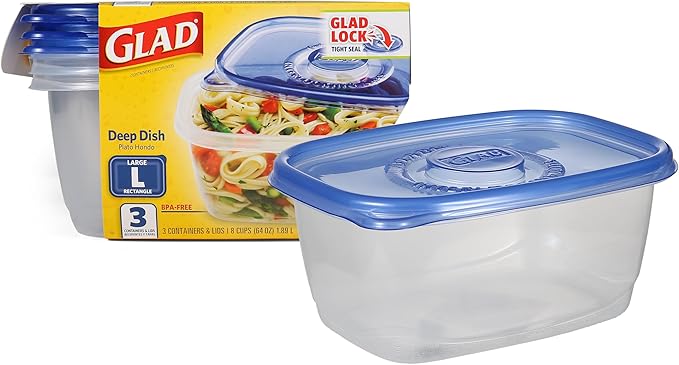 Glad Food Storage Containers, Deep Dish, 64 Ounce, 3 Count