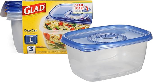 Glad Food Storage Containers, Deep Dish, 64 Ounce, 3 Count