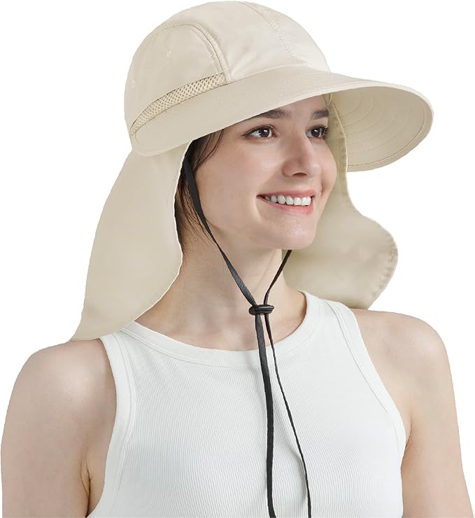 SUN CUBE Sun Hat for Women with Ponytail Hole Neck Flap, Gardening Hat Women Sun Protection, UV Hats Hiking Walking Fishing