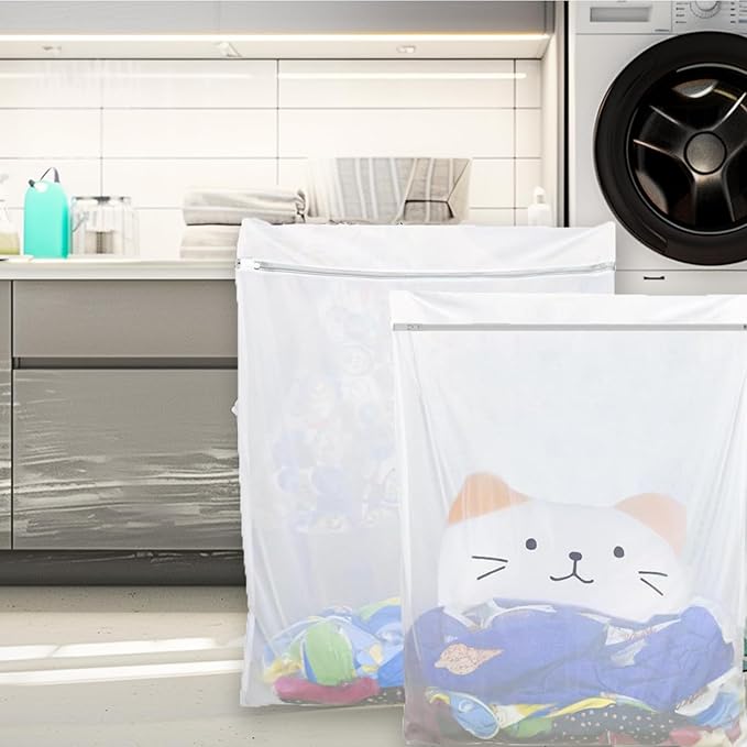 Kimmama Laundry Mesh Wash Bags, Lingerie Bags for Washing Delicates, White Net, Grey Zipper, Super Large