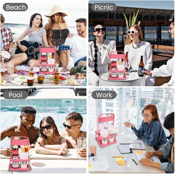musbus Reusable Drink Carrier with Handle for Delivery Drivers, Portable Cup/Coffee Holder Accessories for Delivery, Foldable Drinks Caddy with Tray, Car Durable Plastic Festive Bottle, Vacation