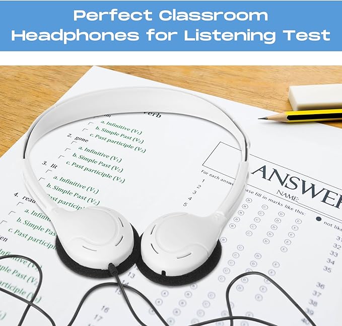 Yunsailing 30 Pack Bulk Over Ear Headphones Set On Ear Headsets Earphones with Adjustable Headband and 3.5mm Plug for Group Learning, Computer Lab, Library, Online Lesson (White)
