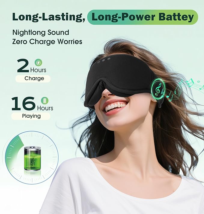 3D Bamboo Cotton Sleep Mask with Headphones Bluetooth 5.4, LC-dolida 2025 New Bluetooth Sleep Mask Headphones for Side Sleepers Women Men, Sustainable Luxury for Better Sleep