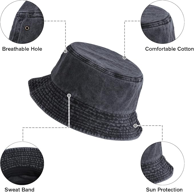 Washed Cotton Bucket Hats Packable Summer Outdoor Cap Travel Beach Sun Hat Plain Colors for Men Women