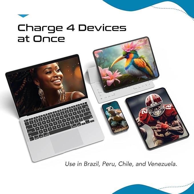 Ceptics Brazil Power Plug Adapter Travel Set, 20W PD & QC, Safe Dual USB & USB-C 3.1A - 2 USA Socket - Compact & Powerful - Also Use in Peru, Chile - Includes Type C, Type N Swadapt Attachments