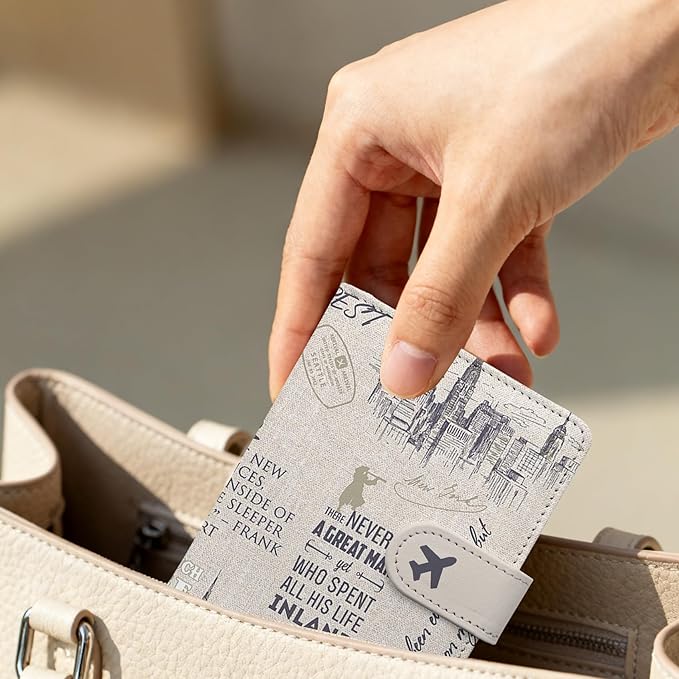 Passport Holder, Travel Wallet Cover with Pen Loop | Cute RFID Blocking Leather Case with Magnetic Closure for Travel Essentials-Travel