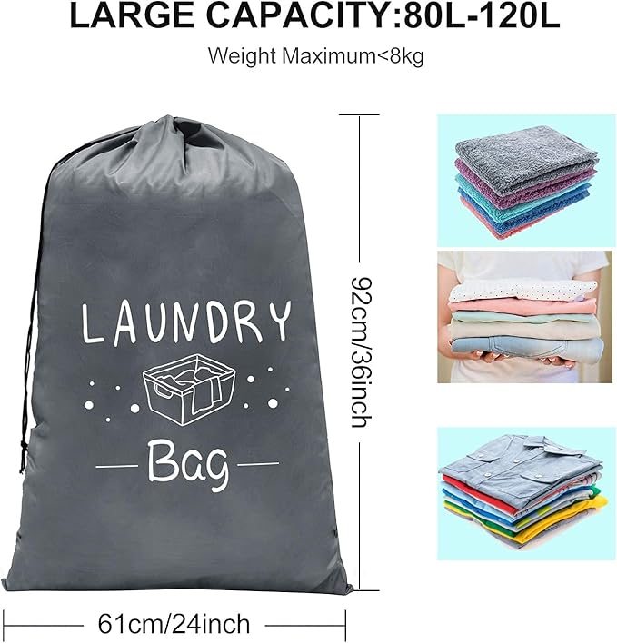 Sylfairy 2 Pack Extra Large Travel Laundry Bag, Dirty Clothes Organizer with Drawstring,Heavy Duty Travel Laundry Bags,Easy Fit a Laundry Hamper Travel Essentials