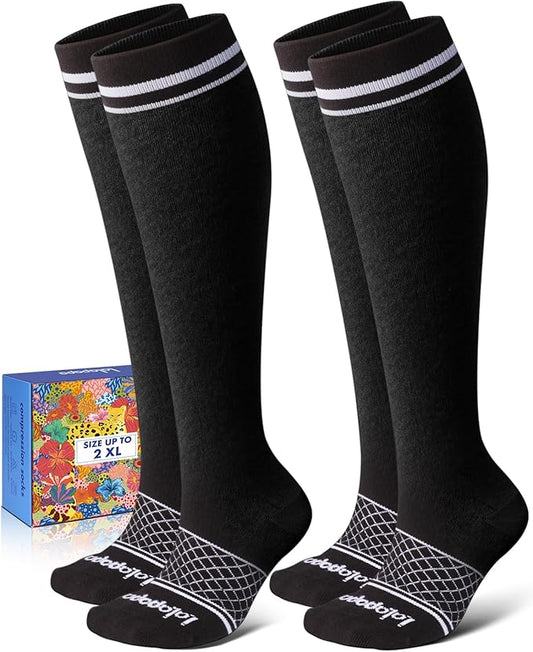 Cotton Compression Socks for Women Men - 2 Pairs 20-30mmHg Circulation Grid Arch Support Socks, Breathable