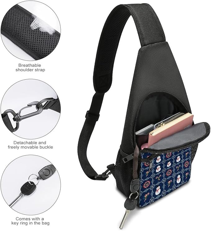 SWEET TANG Cool Sling Backpack Blue Christmas Snowman, Lightweight Sling Shoulder Bag, Outdoor Chest Crossbody Bike Gym Runner Daypack with Adjustable Strap for Men Women
