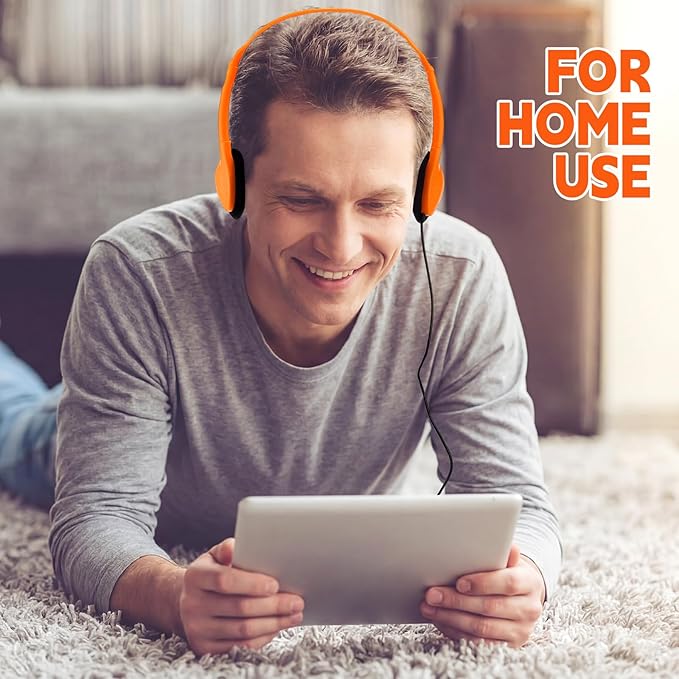 Konohan 30 Pack Headphones Bulk Headphone for School Classroom Student Wired Headphones Adjustable with 3.5 mm Jack for Adults (Orange)
