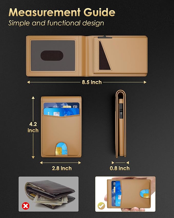 Wallet for Men - RFID Blocking [Functional & Practical] Bifold Slim Minimalist Credit Card Holder Pop Up Metal Case with Cash Slot Front Pocket with ID Window, Gift Boxed (Brown)