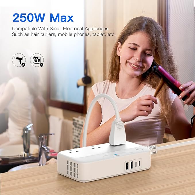 Universal Voltage Converter us to Europe, 220v to 110v Power Travel Converter Combo, 250W Step Down European Adapter 220 to 110 for UK Italy, Transformer European Travel Plug for Curly Hair Stick