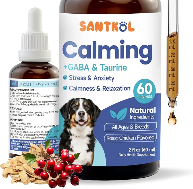 Dog Calming - Dog Calming Drops for Anxiety Relief, Sleep Aid, Relaxing -with GABA, Taurine, Astragalus, Schisandra - Stress Relief During Travel, Firework, Thunderstorm - Roast Chicken Flavor, 60ML