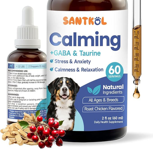 Dog Calming - Dog Calming Drops for Anxiety Relief, Sleep Aid, Relaxing -with GABA, Taurine, Astragalus, Schisandra - Stress Relief During Travel, Firework, Thunderstorm - Roast Chicken Flavor, 60ML
