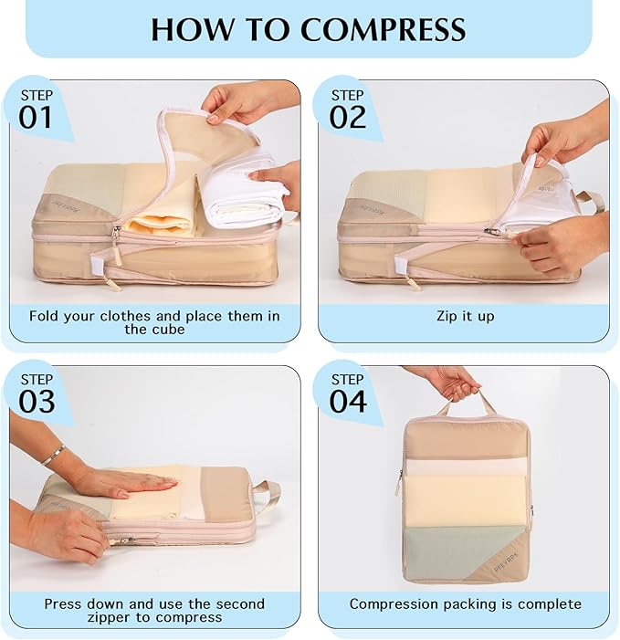 Lightweight Compression Packing Cubes for Suitcases, Compressible Expandable Travel Packing Organizer with Clear Toiletries and Backpack Bag, Travel Essentials for Carry on Luggage 7 Set