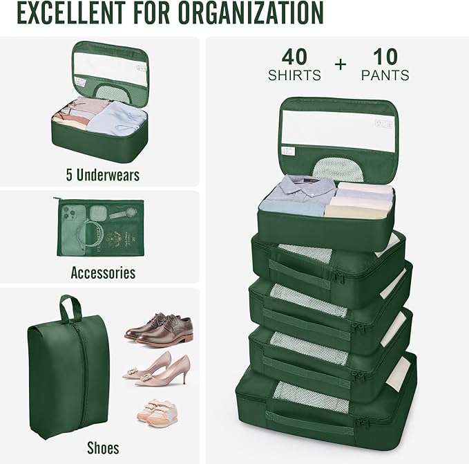 Veken 10 Set Packing Cubes for Travel Essential, Suitcase Organizer Bags in 4 Sizes, Carry-On Luggage Accessories with Large Laundry & Hanging Toiletry Bag, Must-Have for Airplane, Road Trip & Camping