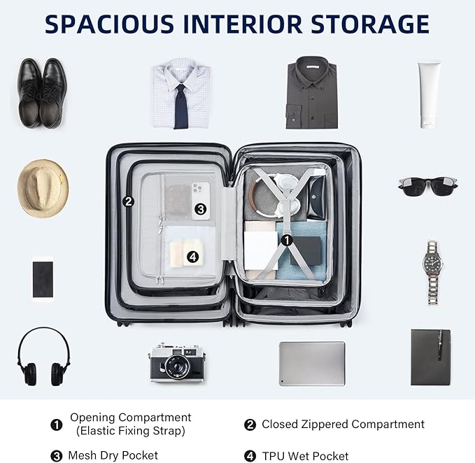 Hard Shell Suitcases Expandable Travel Luggage Sets 3 Piece, Carry on and Check in 3 Piece Luggage Suitcase Sets with Spinner Wheels Cup Holder Charger Built in (Silver, 20/24/28)