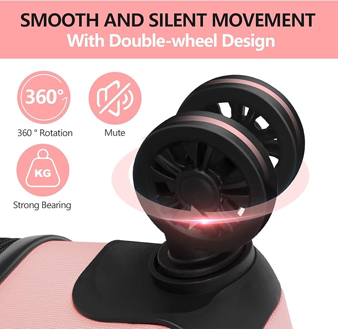 AnyZip Luggage PC ABS Hardside Lightweight Suitcase with 4 Universal Wheels TSA Lock Carry-On 20 Inch Pink