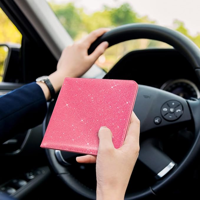 CoBak Car Registration and Insurance Holder - Small and Lightweight Vehicle Glove Box Car Organizer, Auto Truck Comparment Accessories Case for Essential Document, Driver License (Glitter Rosy)