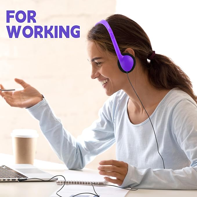 Konohan 10 Pack Headphones Bulk Headphone for School Classroom Student Wired Headphones Adjustable with 3.5 mm Jack for Adults (Purple)