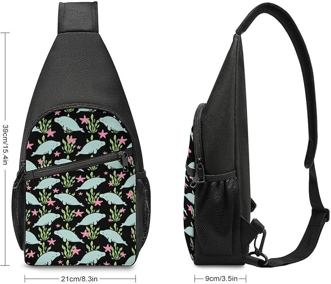 SWEET TANG Casual Sling Backpack for Women Chest Shoulder Crossbody Backpack, Gym Funny Sack, Satchel Travel Bag Outdoor Hiking Daypack Manatee Animals