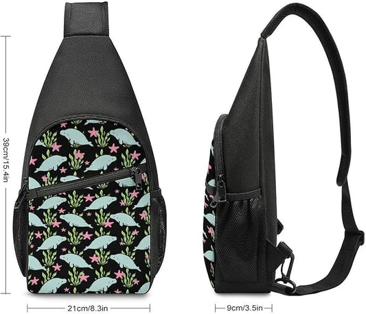 SWEET TANG Casual Sling Backpack for Women Chest Shoulder Crossbody Backpack, Gym Funny Sack, Satchel Travel Bag Outdoor Hiking Daypack Manatee Animals
