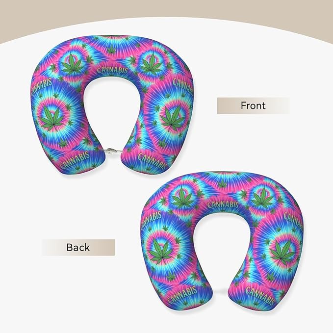 Neck Pillow Memory Foam Travel Pillows Comfortable for Airplane Flight Car Travel Office Nap and Sleeping, Funny Cushion for Head Shoulder Colorful Weedleaf Leaf