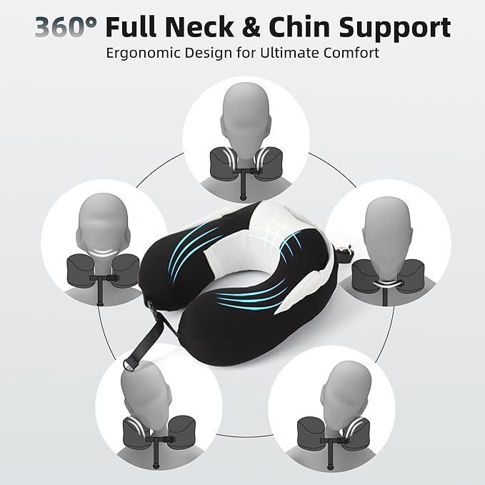 Privacy-Friendly Hooded Travel Pillow for Kids & Adults, Sensory-Friendly, Memory Foam Neck Support for Airplane, Car & Train, Breathable Fabric, Portable, Ultimate Comfort