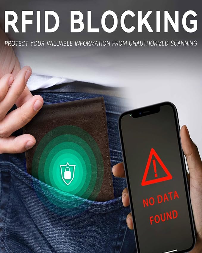 Mens Wallet with AirTag Holder, Genuine Leather Bifold RFID Blocking Wallet for Men - 2 ID Window 13 Cards Holders 1 Gift Box, AirTag Not Included