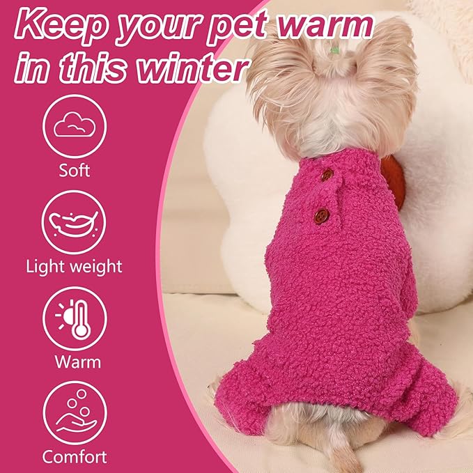 Dog Sweaters for Small Dogs Winter Dog Pajamas Sized Dogs Boy Girl Fleece Pet Clothes Puppy Outfit 4 Legs Jumpsuits for Chihuahua Yorkie Cat Apparel (Rose, Small)