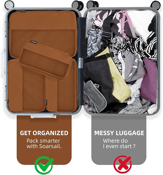 4 Piece Compression Packing Cubes for Suitcases and Backpack, Lightweight Travel Organizers (Light Brown)