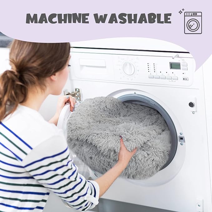 Himax Medium Dog Bed, Round Dogs Beds with Blanket Attached, Comfort Fluffy Calming Dog Bed Washable (20"/26"/35") Deep Grey