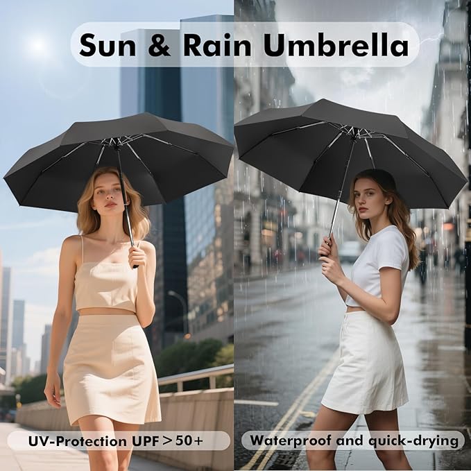 Compact Umbrella – Small, Lightweight, Sturdy & Windproof; Mini Travel Umbrella for Sun & UV Protection, Suitable for Men, Women & Kids