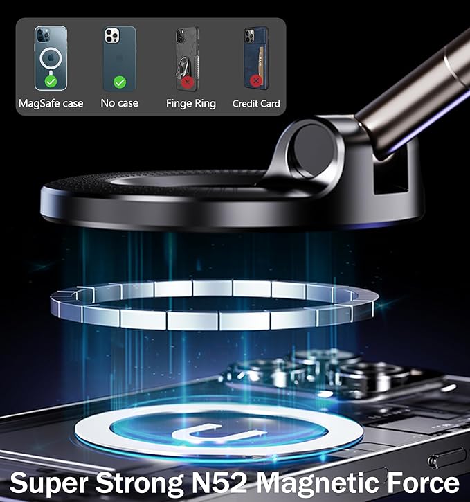 2026 Upgraded Vacuum Magnetic Car Phone Holder 360° Reinforced 96LBS Ultra Suction Cup Phone Mount for MagSafe Cell Phone Holders for Your Car/Gym/Mirror Mount for iPhone & Android