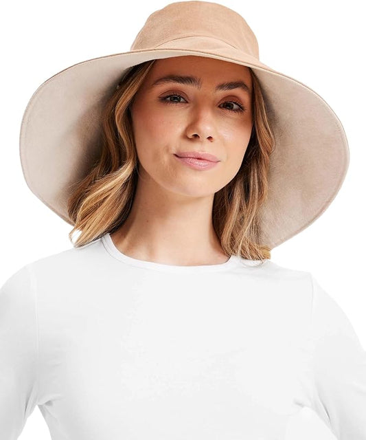 Solbari Women’s Ultra-Wide Cotton Linen Sun Hat UPF 50+, Packable, Adjustable with Ponytail Hole for Travel, Beach & Outdoors
