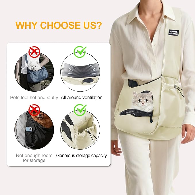 Dog Carrier Sling for Small Dogs & Cats Hand-Free Puppy Sling Purses with Storage Bag and Adjustable Shoulder Strap, Pet Sling Carrier Up to 8.8 Lbs (Yellow)