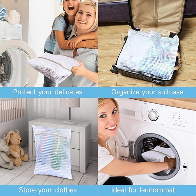 GOGOODA Mesh Laundry Bags for Delicates, 3-Pack Medium Large Honeycomb Mesh Lingerie Bags, Zipper Closure for Bras, Underwear & Baby Clothes