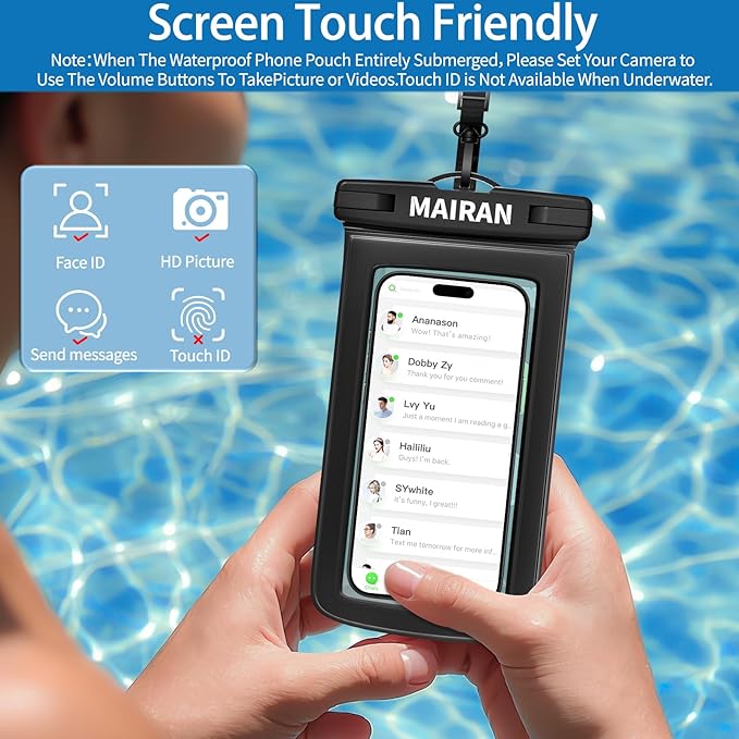 IPX8 Waterproof Phone Pouch Case 2Pack, Water Proof CellPhone Dry Bag for iPhone 16 15 14 13 12 11 Pro Max Plus XS, Galaxy S24 S23 4-7" Protector & Travel Essentials for Beach, Pool, Cruise-Black