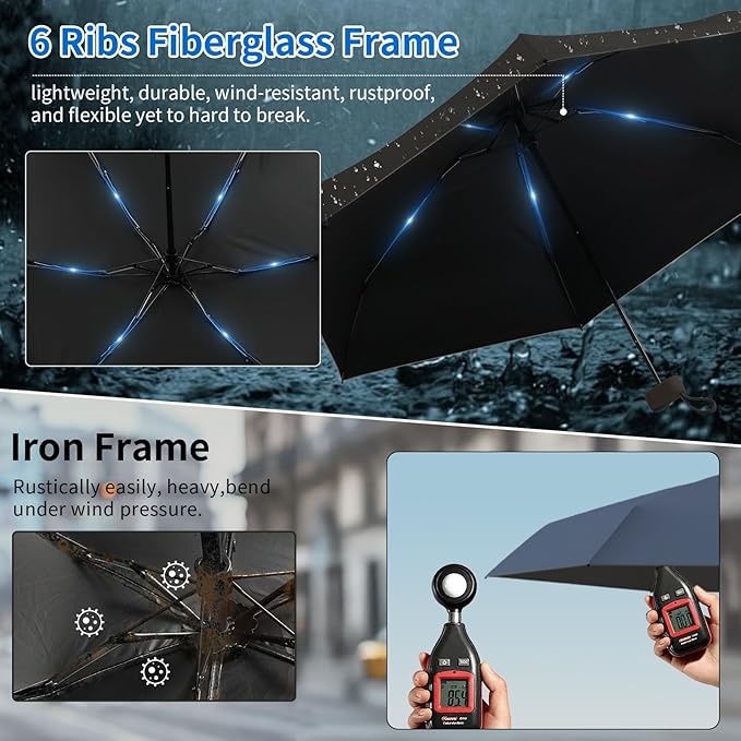 Compact Mini Windproof Travel Umbrella-UPF 50+ Sun & Rain Protection, Small Folding Design Fits in Pocket or Purse, Lightweight Portable with Case for Women, Men & Kids