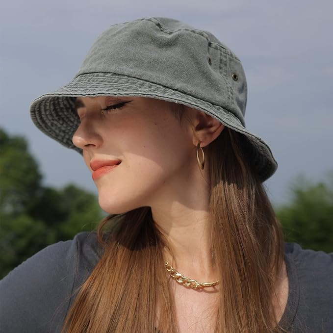 Washed Cotton Bucket Hats Packable Summer Outdoor Cap Travel Beach Sun Hat Plain Colors for Men Women