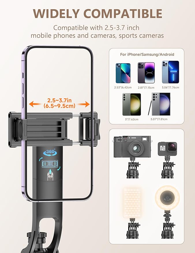 71" Selfie Stick Tripod, All in One Quadripod with Remote & Phone Holder, Extendable Cell Phone Tripod, Travel Tripod Stand Compatible with for Cell Phone & Camera, iPhone, Android,Video Recording