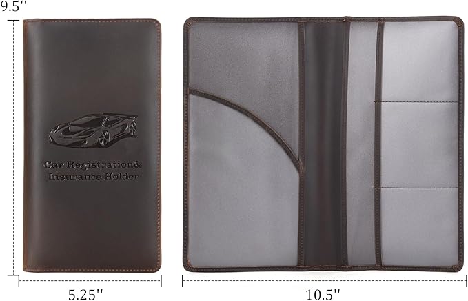 Polare Vintage Full Grain Leather Car Registration and Insurance Card Holder, Vehicle Glove Box Organizer Car Essentials RFID Wallet Case for Driver License, Cards & Documents